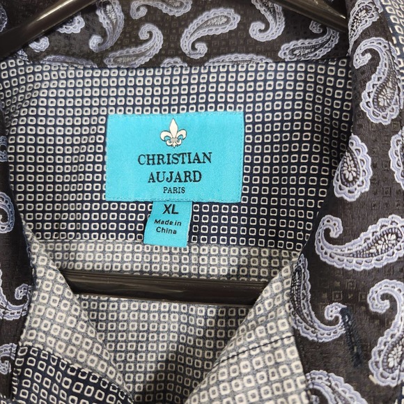 Christian Aujard Black White Geometric Paisley Long Sleeve Button-Down Shirt XL - Picture 3 of 4
